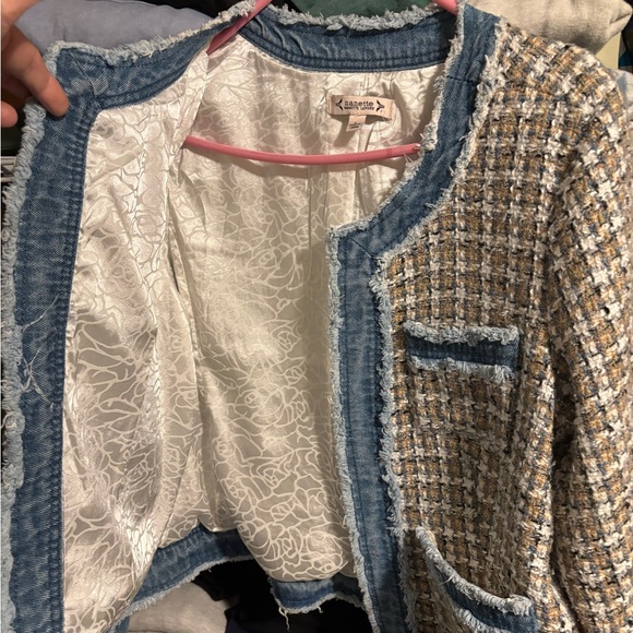 Nanette Lepore Long Sleeve Open Boucle Denim Trim Jacket - Picture 3 of 7